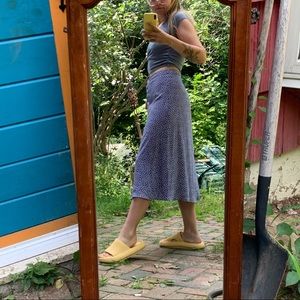 Gap Button Front MIDI Skirt Blue Polka Dots Petite